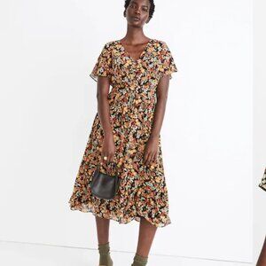 Madewell Dolman-Sleeve Ruffle-Hem Midi Dress in Flower Garden